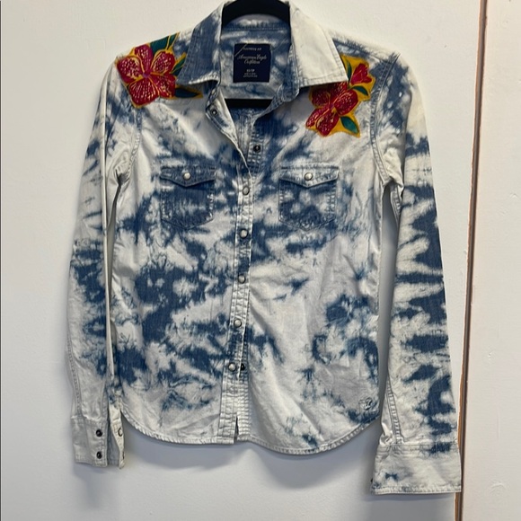 Upcycled Boho luxxe (Abercrombie bit original) one of a kind denim shirt - Picture 1 of 4